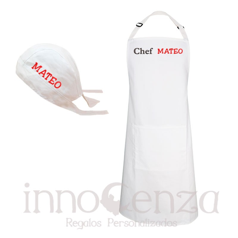 blanco/negro delantal unisex con nombre personalizado con 2 bolsillos Delantal personalizado y gorro de chef gorro ajustable para mujeres y hombres regalo de cocina 